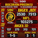TOTO500: Prediksi Angka Togel TotoMacau 1900 Hari Ini